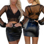 Sexy Women Blouses See Through Lace Transparent Mesh Stand Neck Long Sleeve Sheer Blouse Shirt Ladies Tops blusas Plus Size