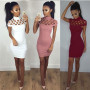 Fashion Womens Sexy Hollow Out High Neck Dress Ladies Bodycon Slim Short Sleeve Evening Party Pencil Mini Dress