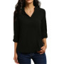 Women V-neck Chiffon Blouse 3/4 Sleeve Female Shirt Feminina Camisas Blusas Casual Solid Tops Plus Size