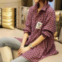 Spring Autumn Korea Fashion Women Long Sleeve Plaid Shirts All-matched Casual Turn-down Collar Loose Green Blouses S696