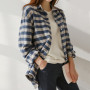 Spring Fashion Women Long Sleeve Shirt Preppy Style Turn-down Collar Loose Plaid Blouse Casual Ladies Tops D222