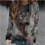 Kawaii Black Cat Zipper Print Women Blouse Shirts Casual Crew Neck Long Sleeve Lady Tee Plus Size Loose Aesthetic Pullover Tops