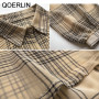 QOERLIN M-4XL See Through Sexy Plaid Shirt Women Summer Korean Loose Causal Sun Protection Jacket Blouse Coat Girly