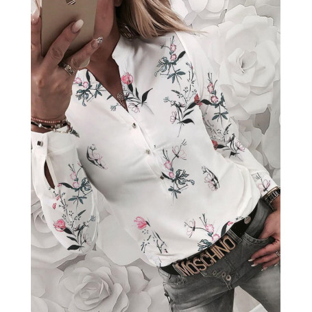 Women Shirt Floral  Long Sleeve V-neck Printed Shirt Spring Autumn Women Casual Blouse Tops