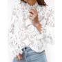Women Lace Embroidery Blouse Shirts Elegant Formal Long Sleeve Shirts Office Lady Flower Hollow Tops Women Clothing