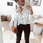 Women Lace Embroidery Blouse Shirts Elegant Formal Long Sleeve Shirts Office Lady Flower Hollow Tops Women Clothing