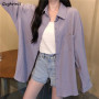 Women Blouses Casual Loose Basic Solid Shirts Turn-down Collar Button Up Korean Style Fashion Simple Female Tops All-match Chic