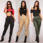 Spring Women Stretch Waist Pants Military Solid Casual Army Camouflage Camo Cargo Trousers Casual Pants