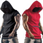 Men Summer Sports Vest, Solid Color Hooded Short Sleeves T-Shirt with Zipper and Patch Pocket For Boys