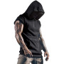 Men Summer Sports Vest, Solid Color Hooded Short Sleeves T-Shirt with Zipper and Patch Pocket For Boys