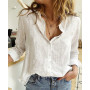 Women Loose Casual Simple style OL Shirt Blouse Long sleeve V Neck Cotton linen Button Up Shirt Office Lady Casual Tops S-XXXL