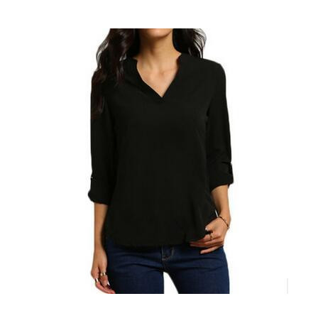S-5XL Blusas Femininas Women V Neck Solid Chiffon Shirts White,Black,Blue,Gray Blouse sexy lady Long Sleeve Casual Blouse Tops