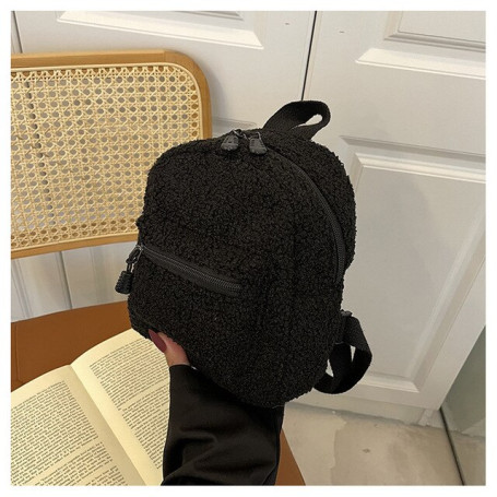 Women's Mini Plush Backpacks Solid Color Adjustable Shoulder Strap Double Zipper Handbags Warm Lambswool Daypack Bags