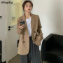 Blazers Womens Solid Simple Classic Notched Double Breasted Autumn Loose Outwear Ladies All-match Casual Daily Harajuku Trendy