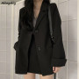 Casual Black Blazer Women Loose Spring Thin All-match Streetwear Simple Korean Style Preppy Young Girl Sheer Minimalist Outwear