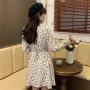 Spring Dress Women Print V-neck Feminine Korean Style Elegant Leisure College All-match Trendy Ins Soft Design Chic Vestido New