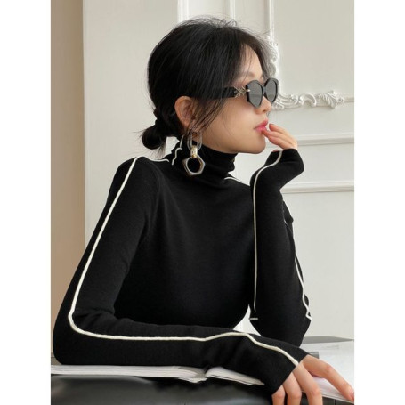 Pullovers Women Autumn Striped Warm All-match Silm Turtleneck Office Ladies Elegant Korean Style Simple Casual Knitted Female