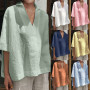 blouse femme nouveaute  womens blouses Short Sleeve Sexy V Neck Casual Loose Solid Tops Cotton Linen Shirts Blouse 50*