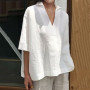 blouse femme nouveaute  womens blouses Short Sleeve Sexy V Neck Casual Loose Solid Tops Cotton Linen Shirts Blouse 50*