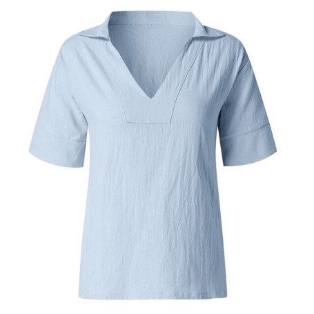blouse femme nouveaute  womens blouses Short Sleeve Sexy V Neck Casual Loose Solid Tops Cotton Linen Shirts Blouse 50*