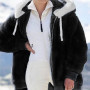 Women Warm Thick Fleece Loose Coat Solid Color Long Sleeves Zipper Cardigan Loose Warm Furry Plush Lady Coat