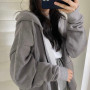 Zip Up Loose Hoodies Women Harajuku Korean Version  Oversized Sweatshirts Casual Solid Long Sleeve Hooded Sweatshirt Coats Y2k