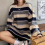 Women Sweatshirt Striped Thin Pullover T Shirt Harajuku Pullovers Korean Fashion Couples Matching Long Sleeve Tops Sweatshirt