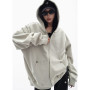 Light Grey Outwear Sweatshirt Women Hooded Cardigan American Fashion Hip Hop Leisure Loose Winter Long Sleeves Coat Tops