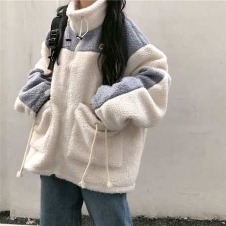 y2k clothes Lamb wool coat Women's autumn winter cashmere thickened new loose cardigan sweater Versatile lovers male fashion top