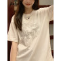 Jielur Cute Letter Embroidered T-shirts Women Summer Short Sleeve Loose Street T shirt White Brown Black Casual Korean Top M-XL