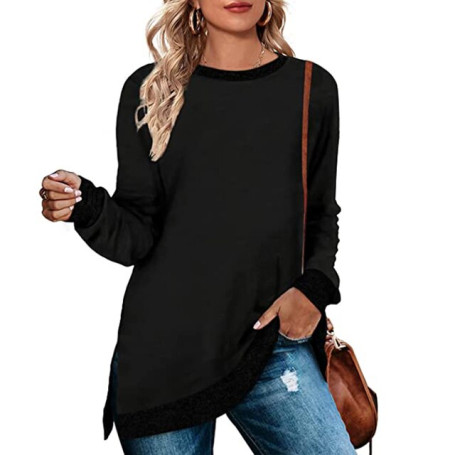 Women Long Sleeve Solid Lightweight Sweatshirt
