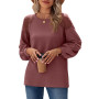 Womens Lace Long Sleeve Solid Pullover T-shirt Tops