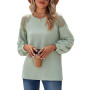 Womens Lace Long Sleeve Solid Pullover T-shirt Tops