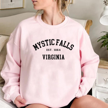 Women Mystic Falls Virginia Unisex Long Sleeve Crewneck Sweatshirts Casual Pullovers Top for Vampire Fans