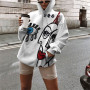 Women Casual Loose Pullover Tops Modern O-Neck Print Hoodie Long Sleeve Street Style Hip Hop Sweatshirt