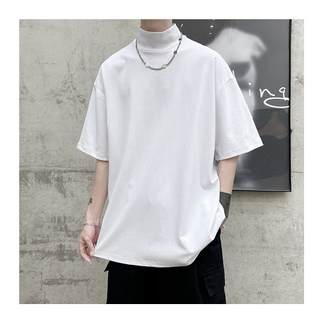 Men's Streetwear Turtleneck T-shirt  Solid Color Oversized Hip Hop Casual Short Sleeve Tops Tees