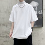 Men's Streetwear Turtleneck T-shirt  Solid Color Oversized Hip Hop Casual Short Sleeve Tops Tees
