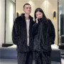 Women Men's Warm Pajama 2Pcs/Set Thick Flannel Simple Soft Fleece Elastic Waist Couple Sleep Homewear
