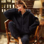 Women Winter Thick Coral Fleece New Flannel Sleepwear 2 Pieces/Sets Long Sleeve Trousers Home wear