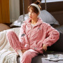 Women Winter Thick Coral Fleece New Flannel Sleepwear 2 Pieces/Sets Long Sleeve Trousers Home wear