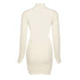 Women Close-fitting Sexy Backless Knitted Dress Beige Solid Color Turtleneck Long Sleeve Pullover Tops Slim Dress