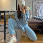 Women Sportswear Suit Loose Two Piece Set Coat Pants Tracksuit Thicken Warm