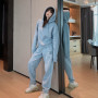 Women Sportswear Suit Loose Two Piece Set Coat Pants Tracksuit Thicken Warm