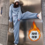 Women Sportswear Suit Loose Two Piece Set Coat Pants Tracksuit Thicken Warm