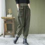 Women Pocket Patchwork Ankle-length Pants Casual Loose Cotton Corduroy Elastic Waist Harem Pants