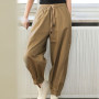 Women Casual Loose Cotton Ankle-length Pants All-matched Elastic Waist Harem Pants