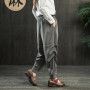 2023 Spring Summer Arts Style Women Elastic Waist Harem Pants Vintage Cotton Linen Plaid Pants Loose Female Trousers D414