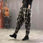 2023 Spring Summer Arts Style Women Elastic Waist Harem Pants Vintage Cotton Linen Plaid Pants Loose Female Trousers D414