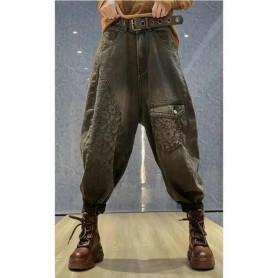 2023 Spring Autumn New Arts Style Women High Waist Loose Vintage Jeans Embroidery Cotton Denim Harem Pants  V621 2023 Spring Autumn New Arts Style Women High Waist Loose Vintage Jeans Embroidery Cotton Denim Harem Pants  V621