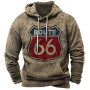 Men's Hoodies Sweatshirt Route 66 Graphics Vintage Tops Male Oversized Clothes Pullover Casual Street Loose Hoodie